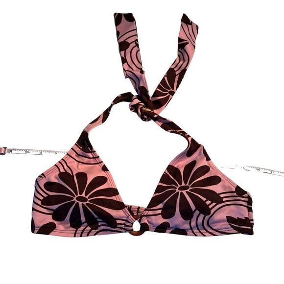 Xhilaration pink and brown flower bikini top M ** - Picture 1 of 7